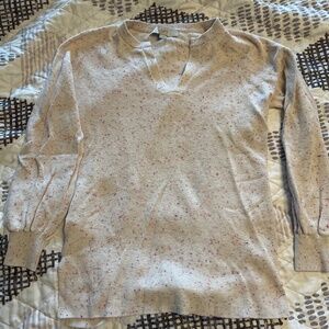 100% cotton cream LOFT sweater with pink and purple accents